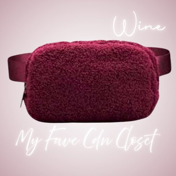 NEW WINE colored Sherpa Crossbody Belt Bag - Picture 1 of 4